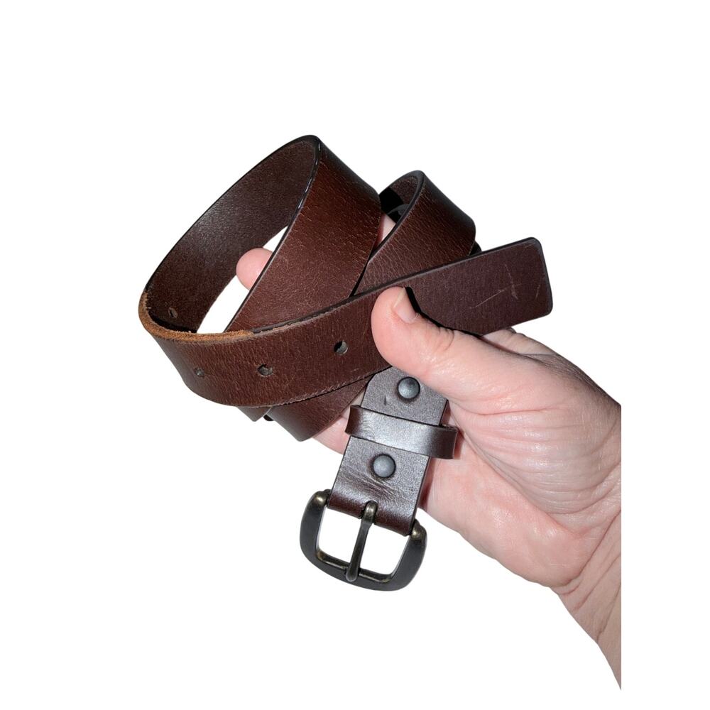 Lands end dark brown men’s leather belt 34 classic